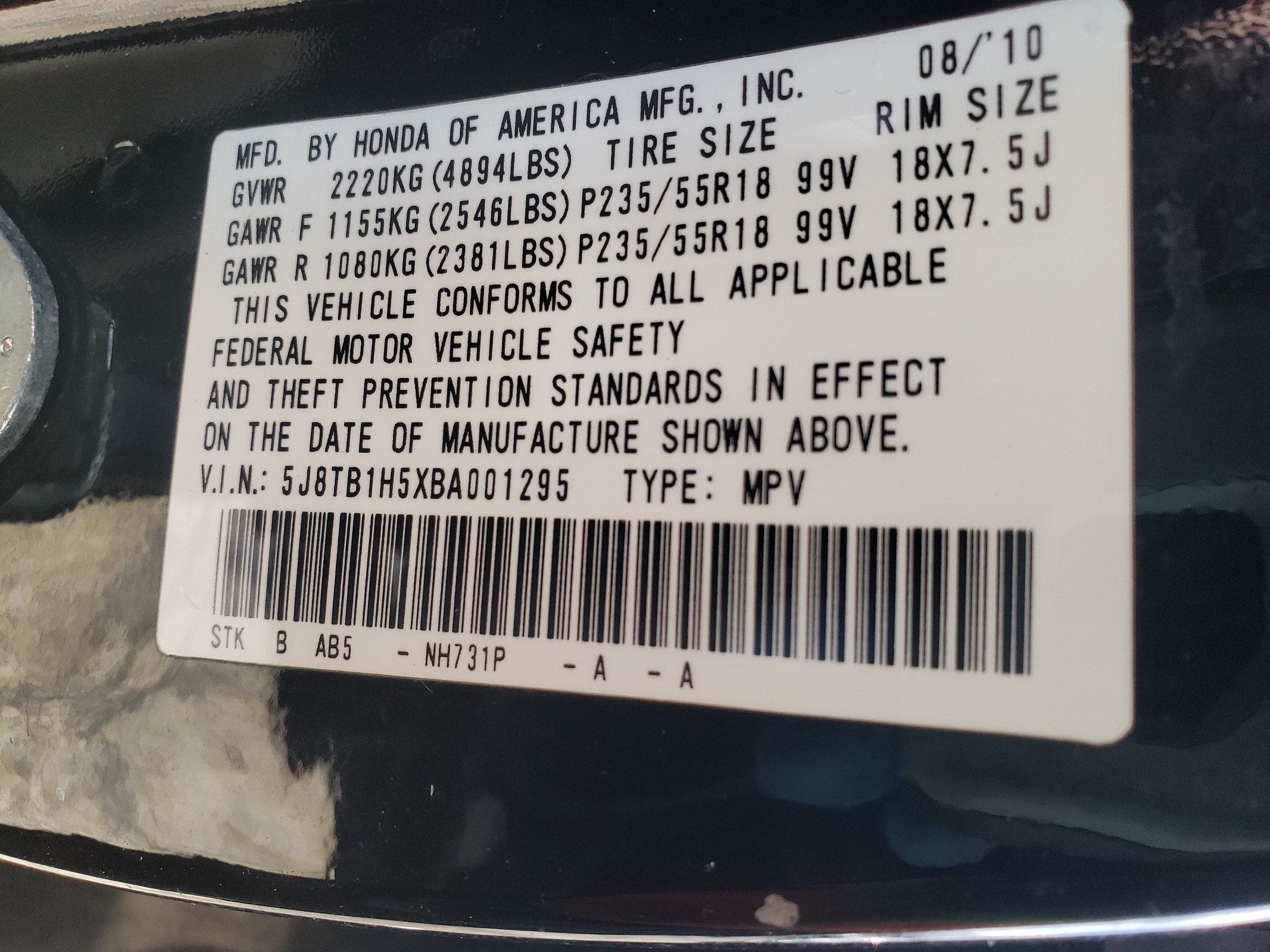 5J8TB1H5XBA001295 2011 Acura Rdx Technology