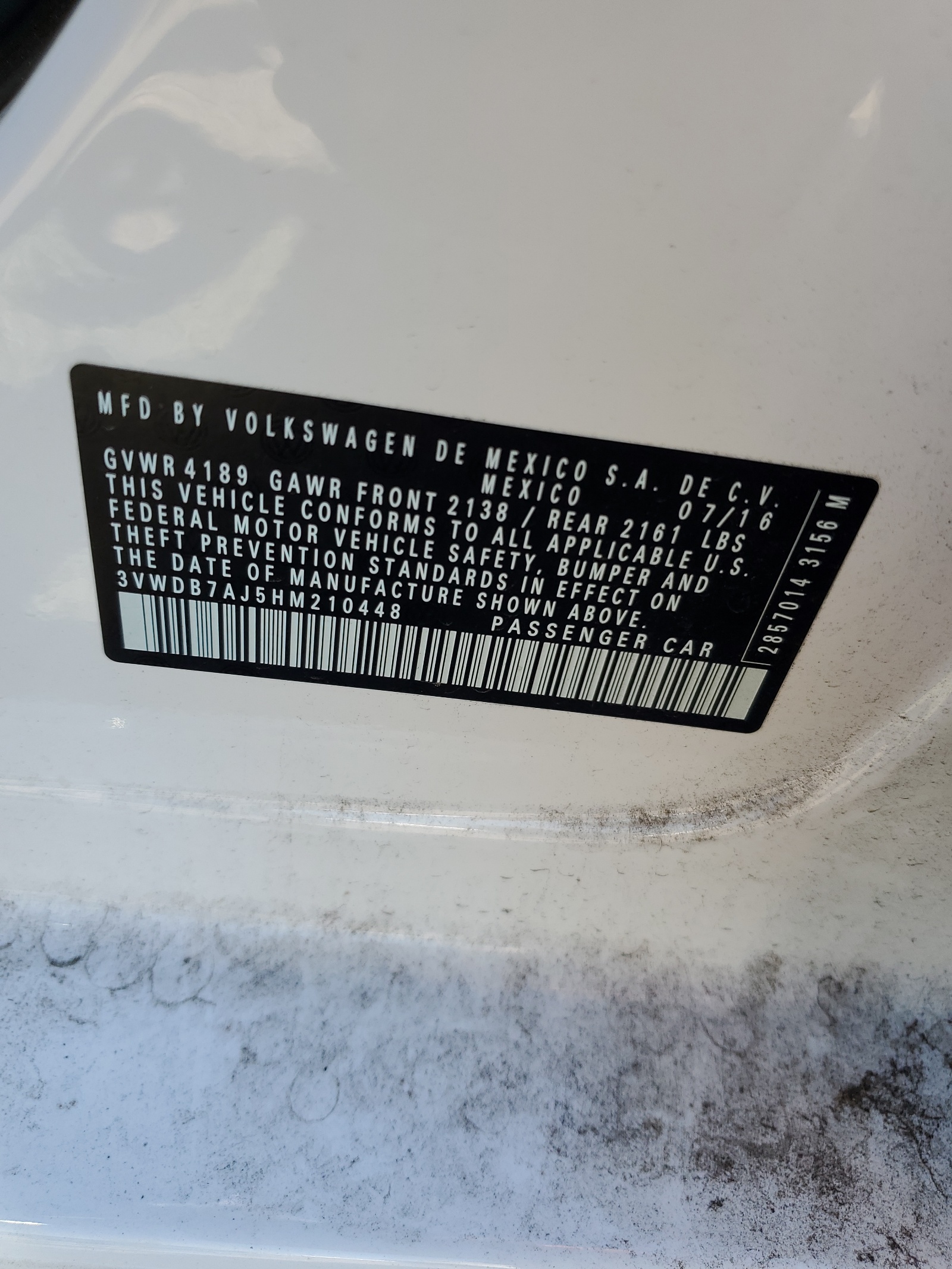 3VWDB7AJ5HM210448 2017 Volkswagen Jetta Se