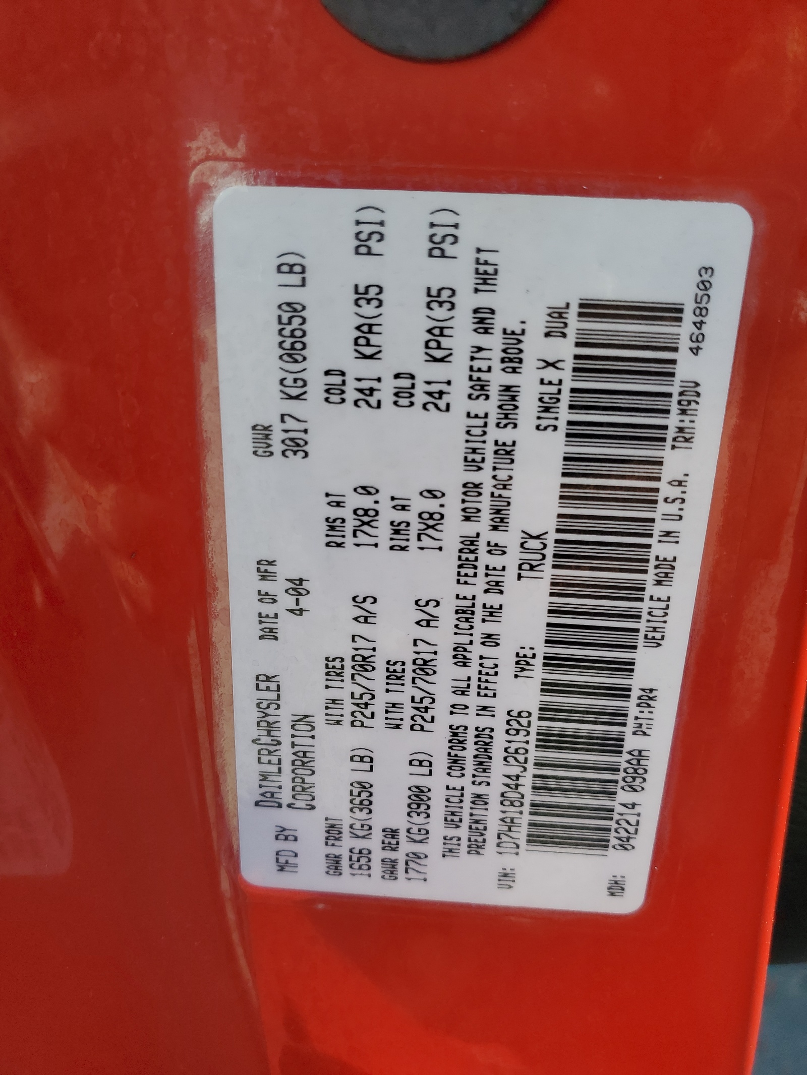 1D7HA18D44J261926 2004 Dodge Ram 1500 St