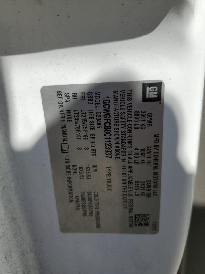 2012 Chevrolet Express G2500 VIN: 1GCWGFCB8C1123937 Lot: 52464234