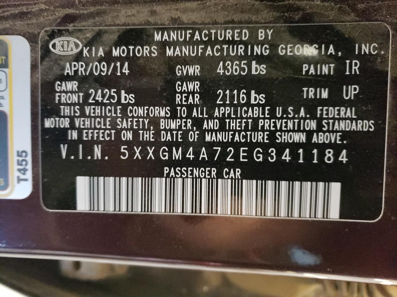 2014 Kia Optima Lx VIN: 5XXGM4A72EG341184 Lot: 51903194