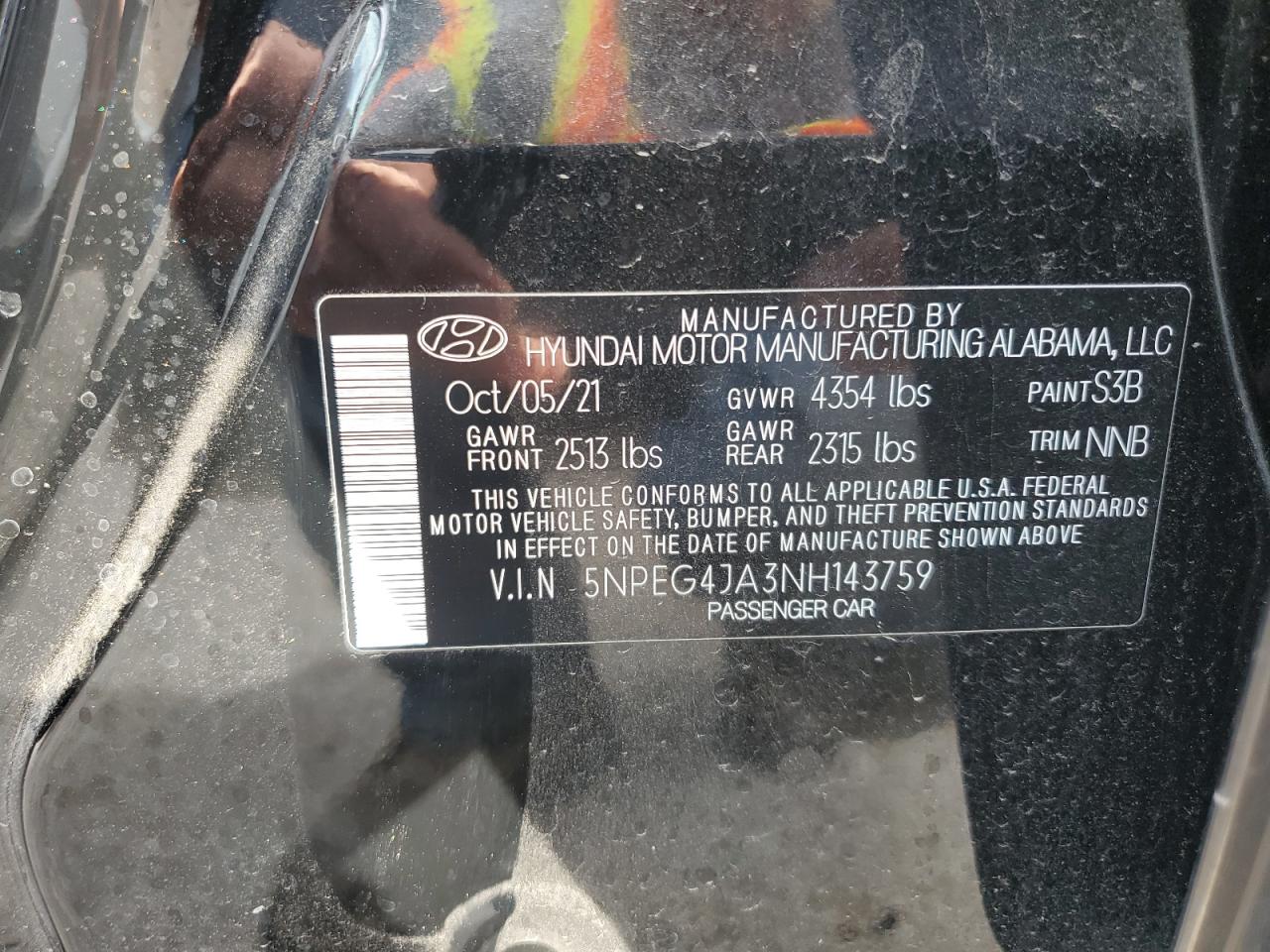 2022 Hyundai Sonata Se VIN: 5NPEG4JA3NH143759 Lot: 49984744