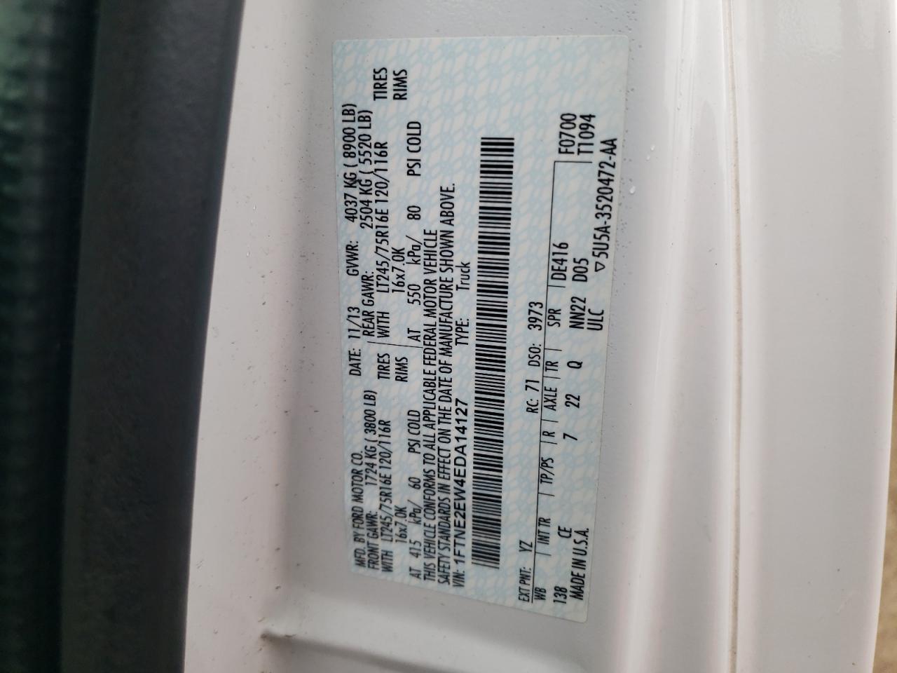 2014 Ford Econoline E250 Van VIN: 1FTNE2EW4EDA14127 Lot: 49560024