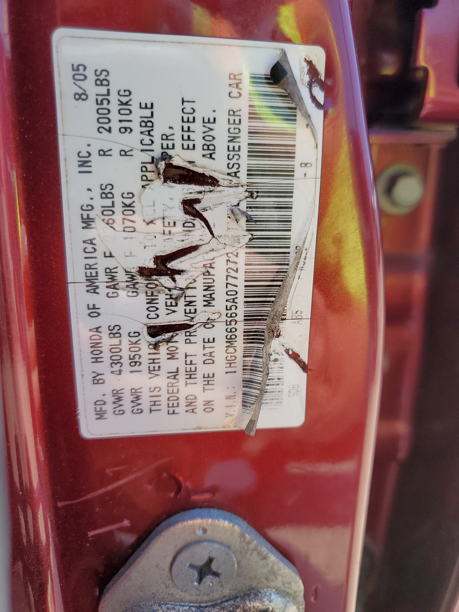 1HGCM66565A077272 2005 Honda Accord Ex