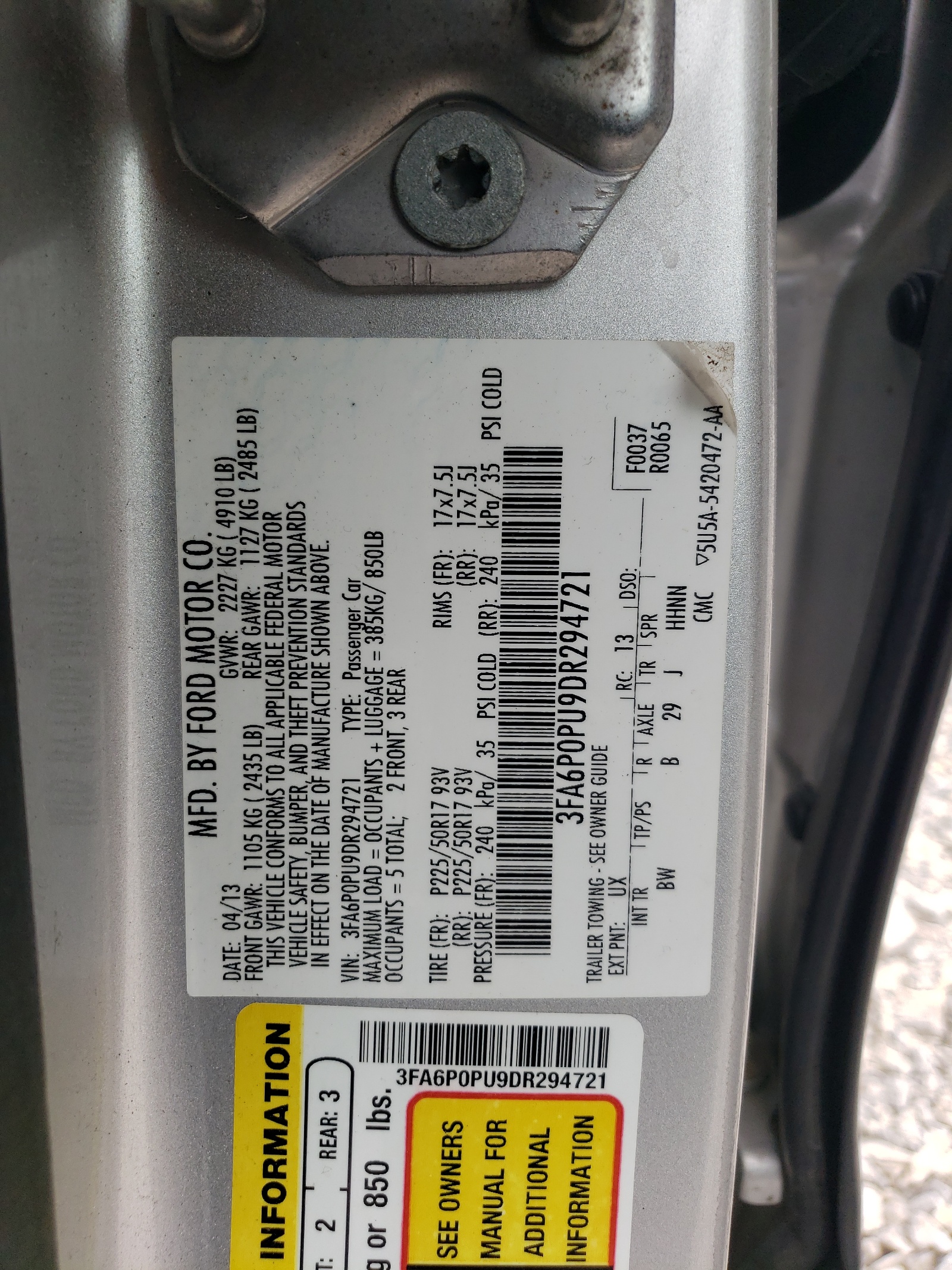 3FA6P0PU9DR294721 2013 Ford Fusion Se Phev