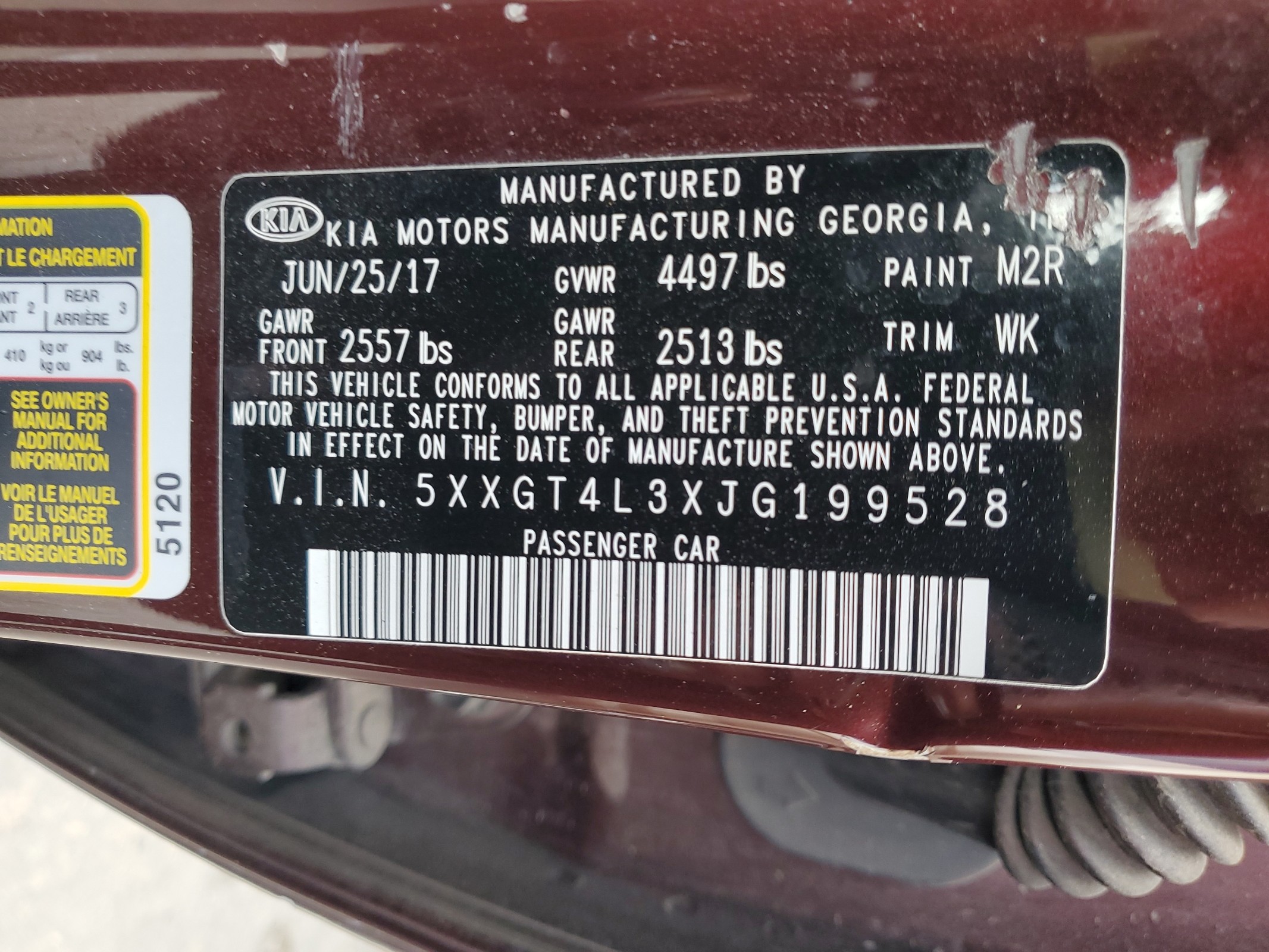 5XXGT4L3XJG199528 2018 Kia Optima Lx