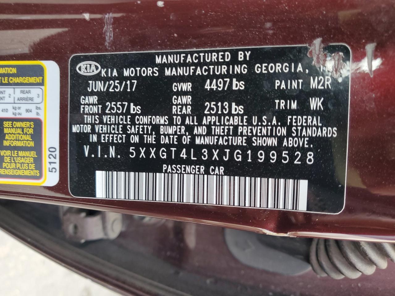 2018 Kia Optima Lx VIN: 5XXGT4L3XJG199528 Lot: 52926164