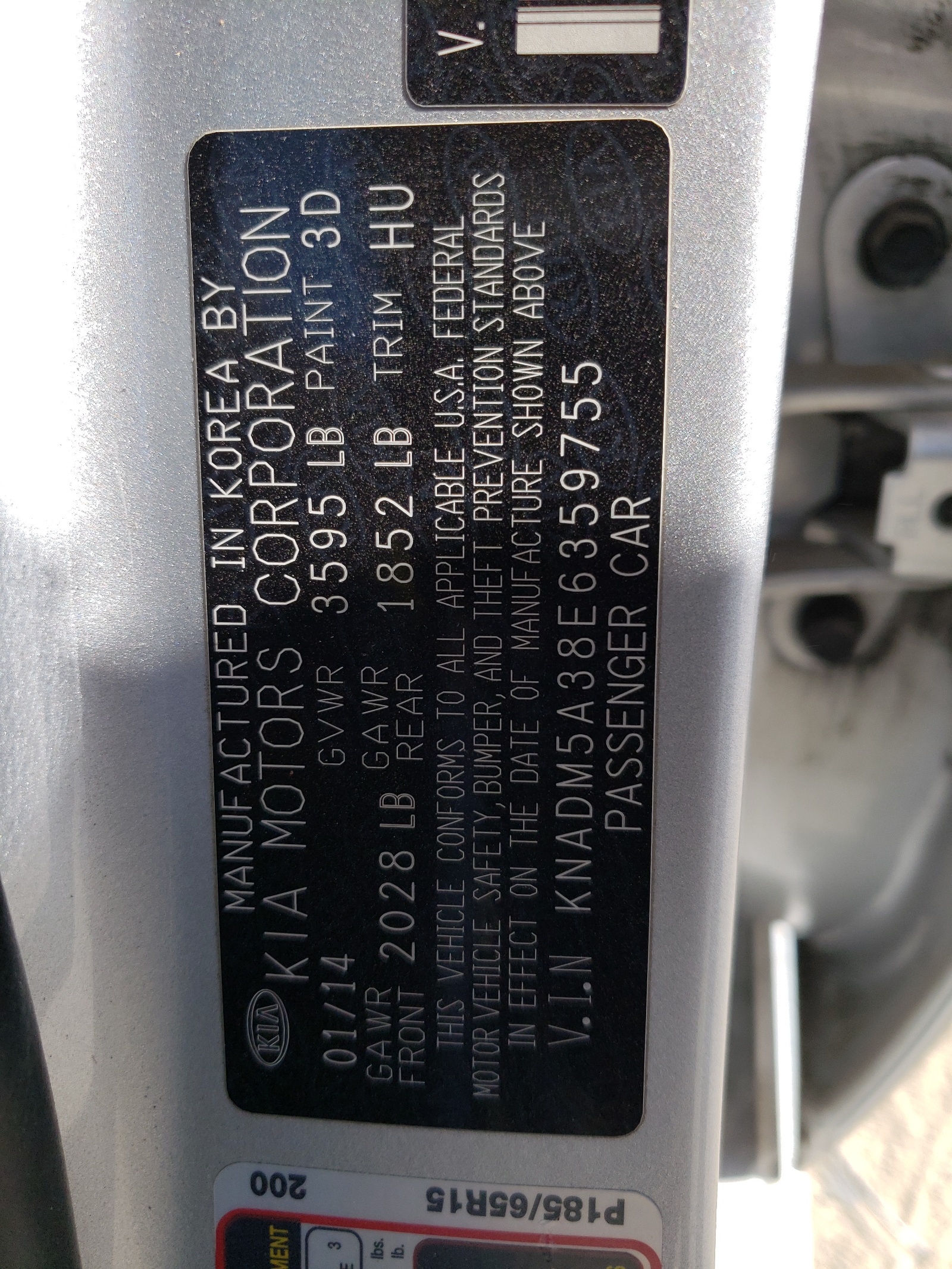 KNADM5A38E6359755 2014 Kia Rio Lx