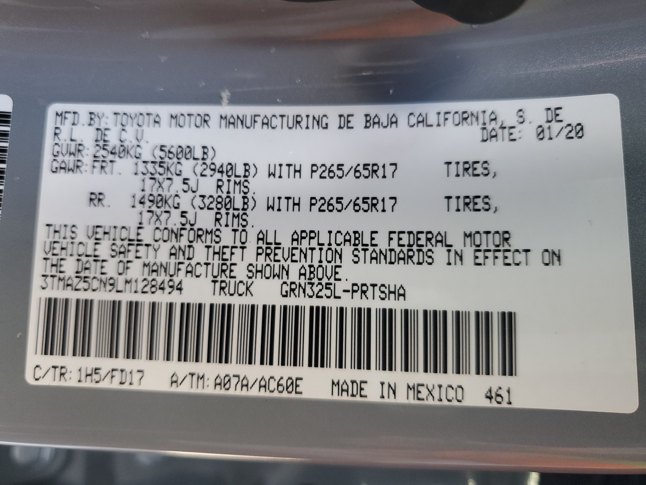 3TMAZ5CN9LM128494 2020 Toyota Tacoma Double Cab