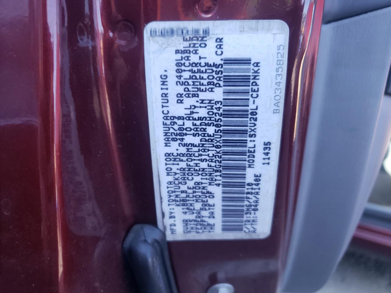 1999 Toyota Camry Ce VIN: 4T1BG22K0XU505243 Lot: 52602824