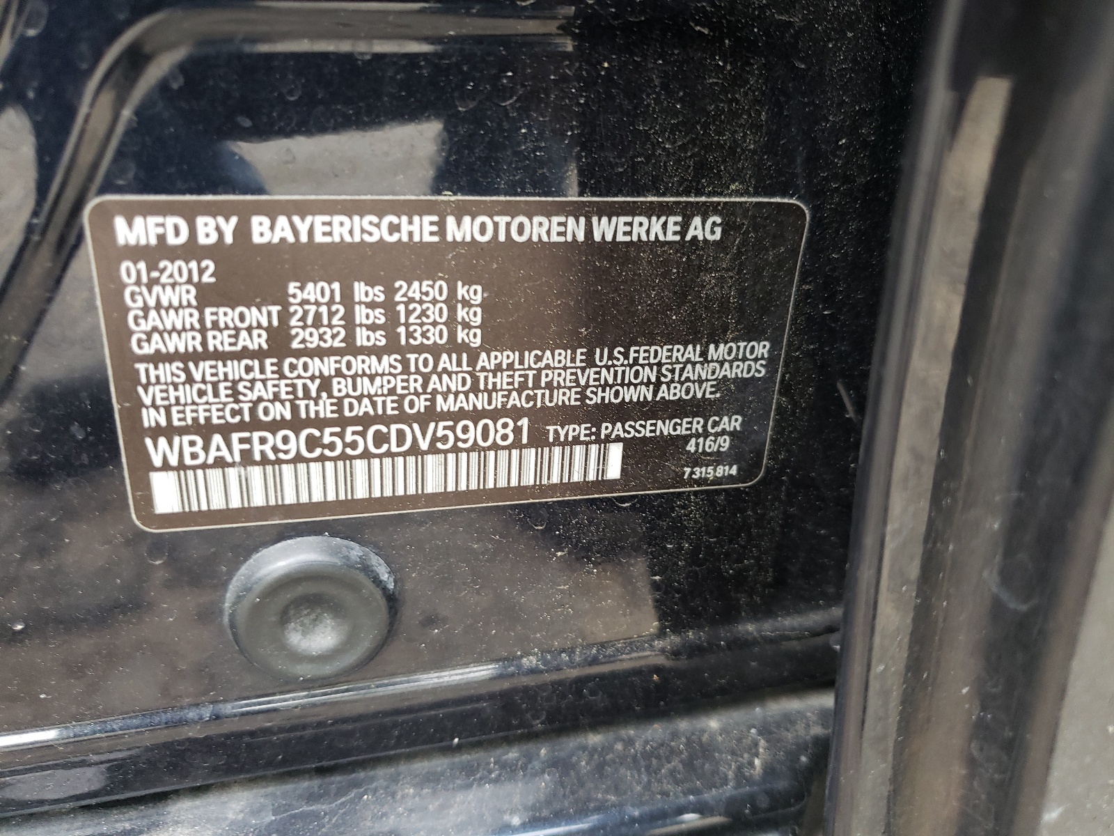 WBAFR9C55CDV59081 2012 BMW 550 I