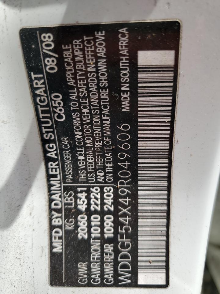 2009 Mercedes-Benz C 300 VIN: WDDGF54X49R049606 Lot: 52329704