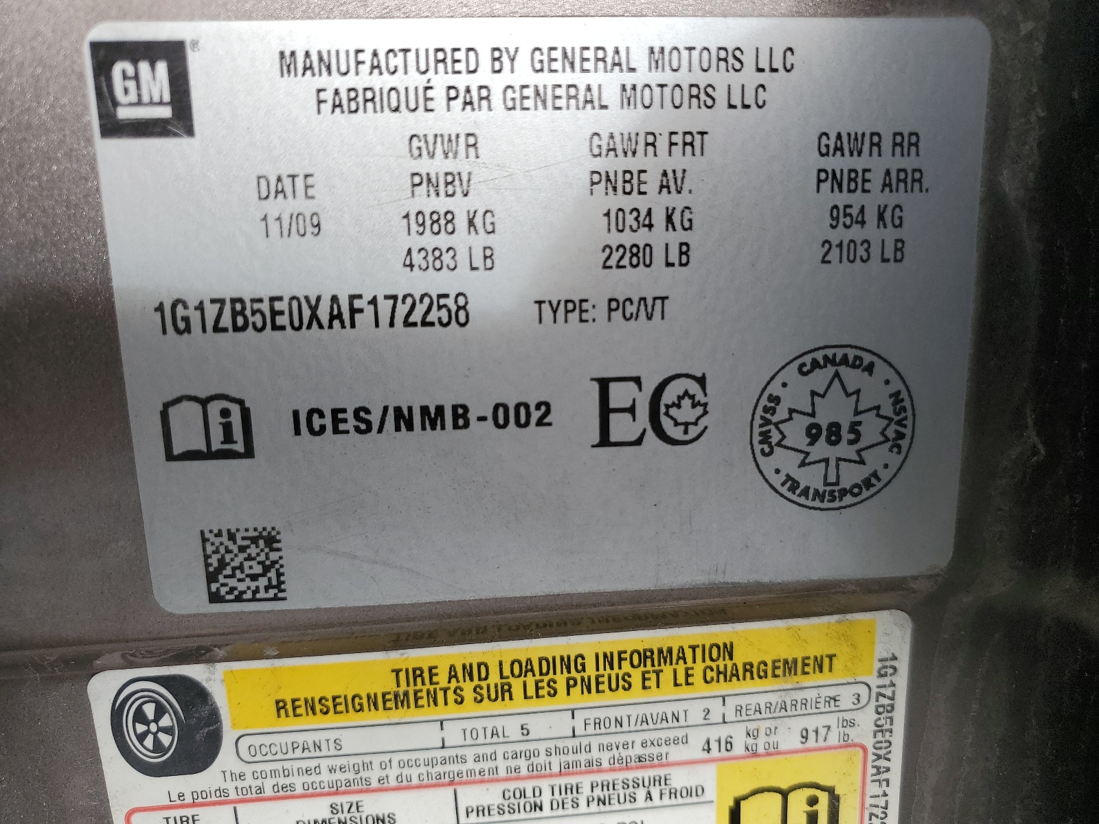 1G1ZB5E0XAF172258 2010 Chevrolet Malibu Ls