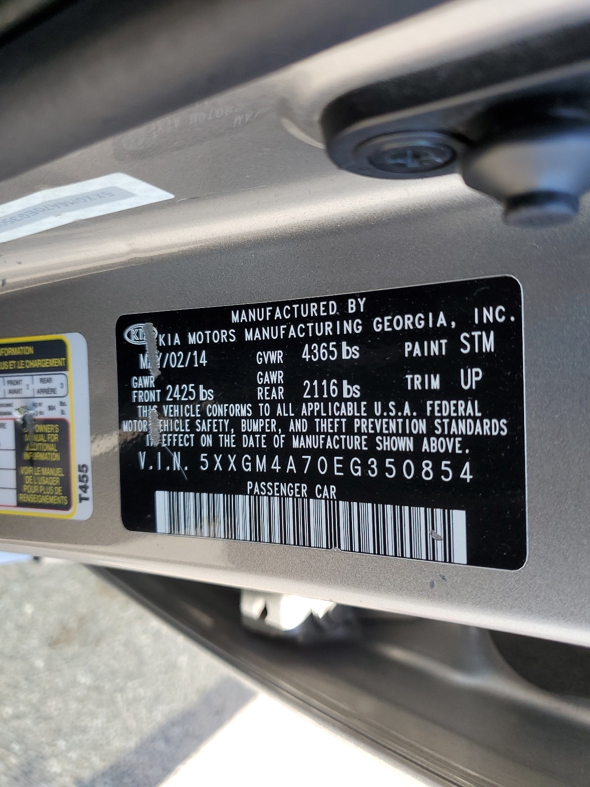 5XXGM4A70EG350854 2014 Kia Optima Lx