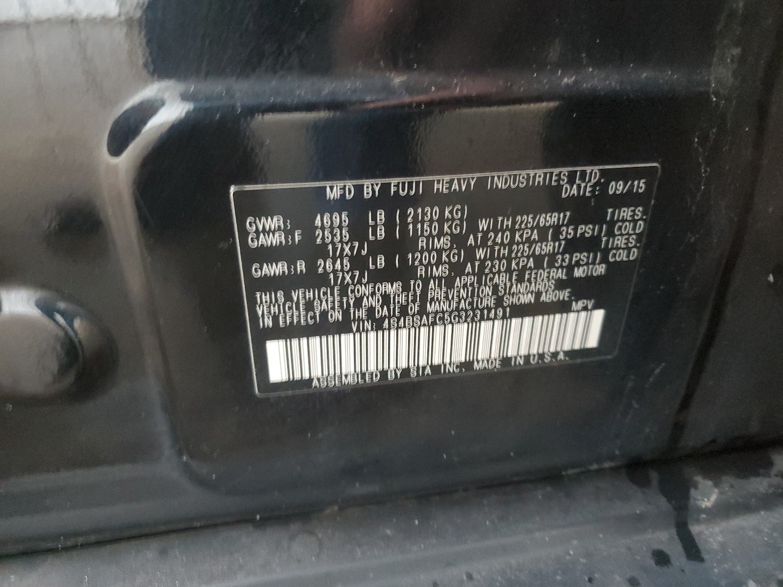 4S4BSAFC5G3231491 2016 Subaru Outback 2.5I Premium