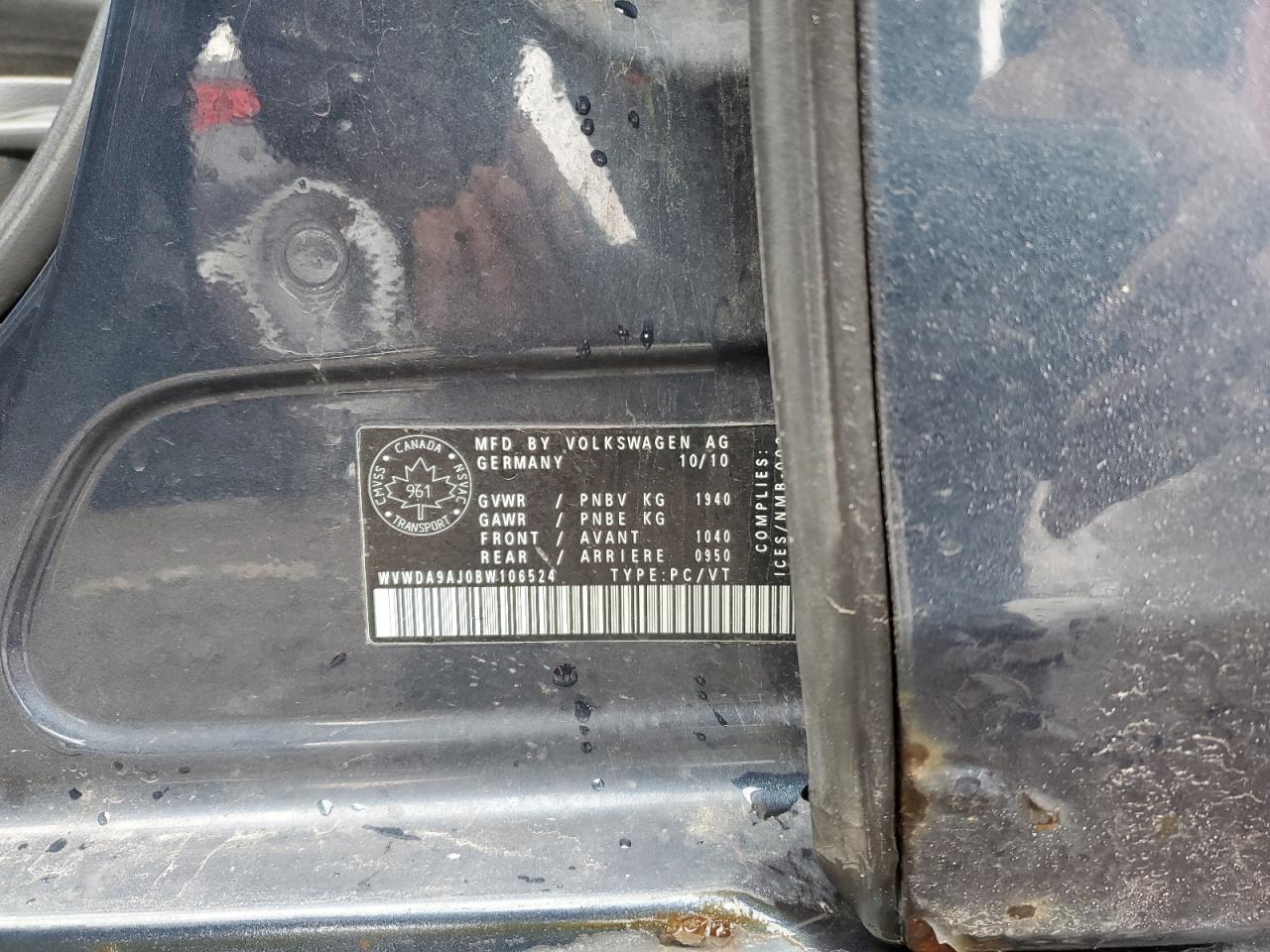 2011 Volkswagen Golf VIN: WVWDA9AJ0BW106524 Lot: 88505195