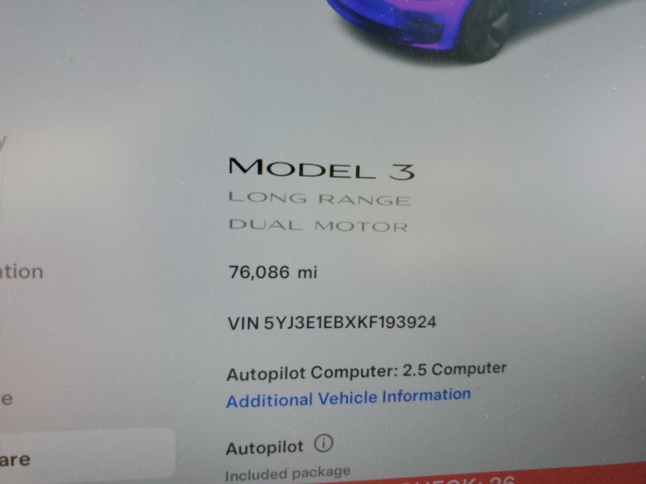 5YJ3E1EBXKF193924 2019 Tesla Model 3