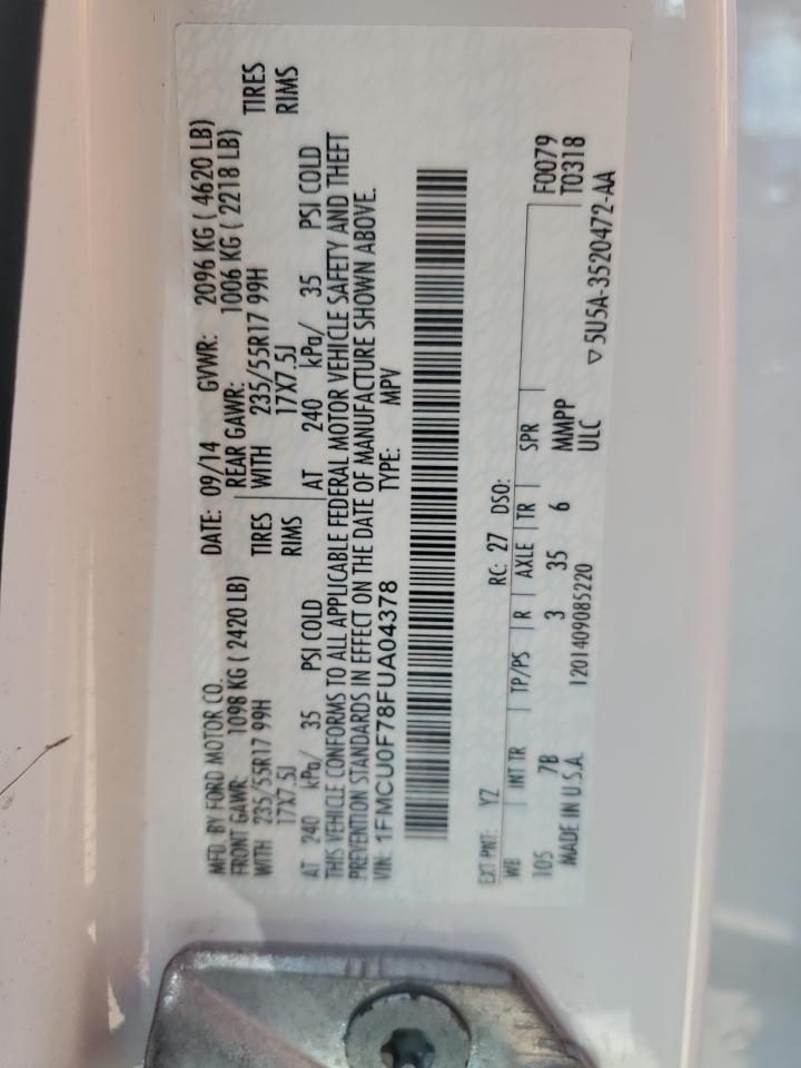 2015 Ford Escape S VIN: 1FMCU0F78FUA04378 Lot: 51833764