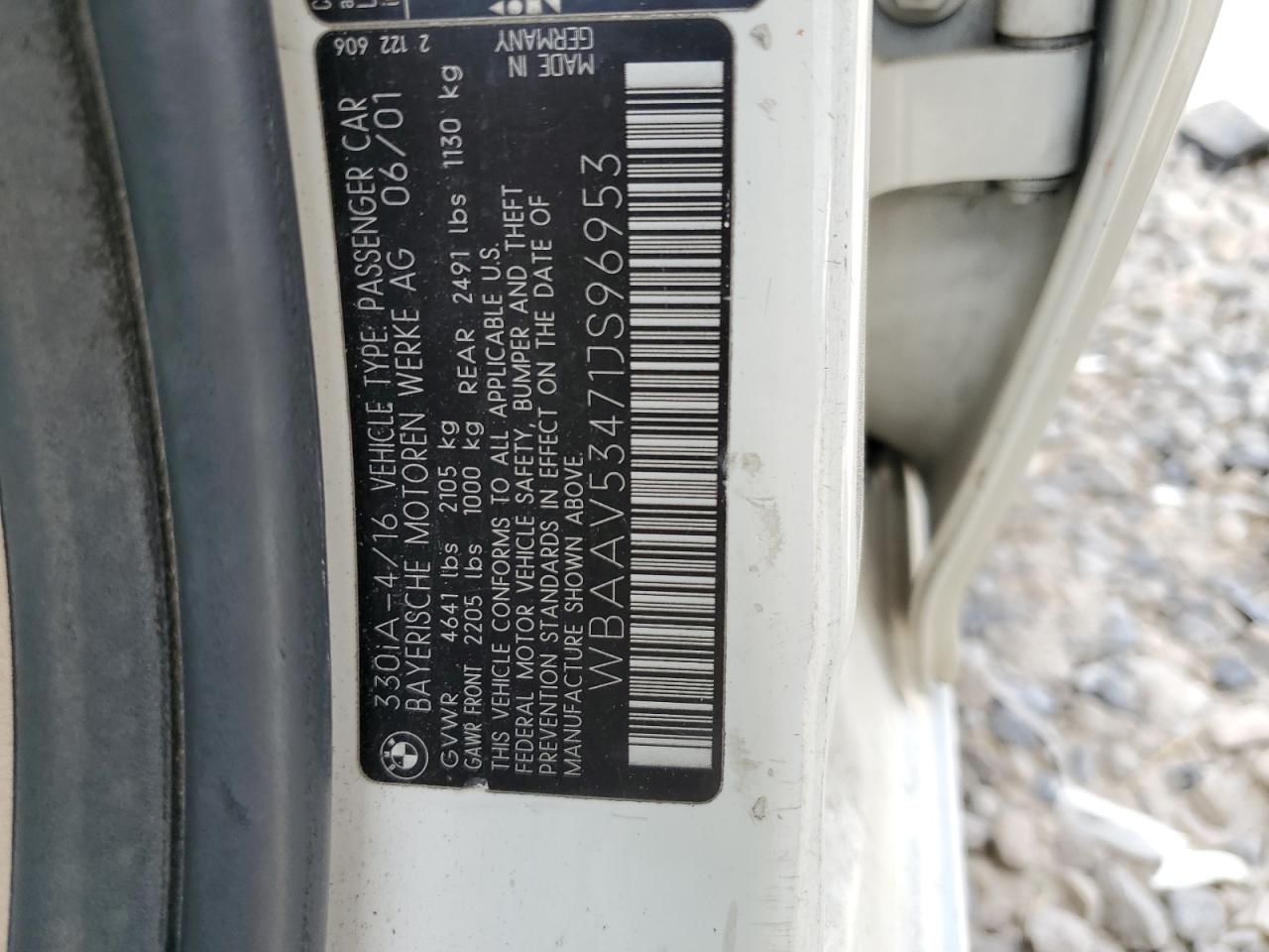 2001 BMW 330 I VIN: WBAAV53471JS96953 Lot: 52795344