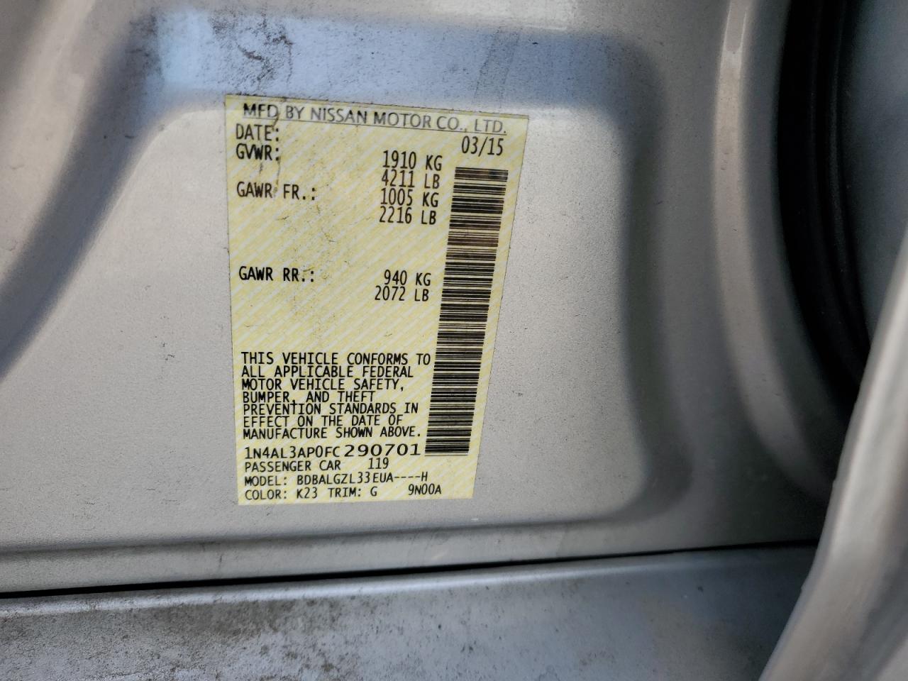 1N4AL3AP0FC290701 2015 Nissan Altima 2.5