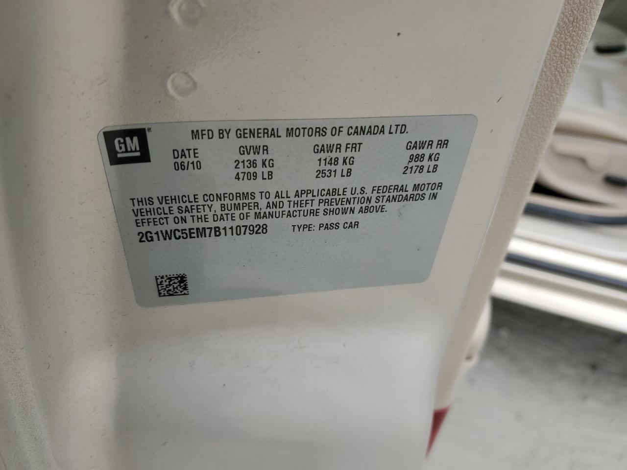 2011 Chevrolet Impala Ltz VIN: 2G1WC5EM7B1107928 Lot: 52385124