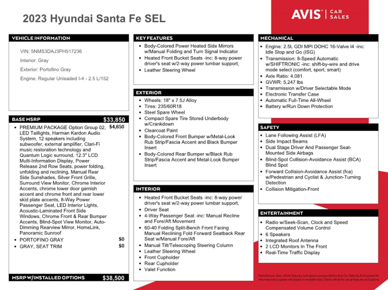 5NMS3DAJ3PH517236 2023 Hyundai Santa Fe Sel Premium