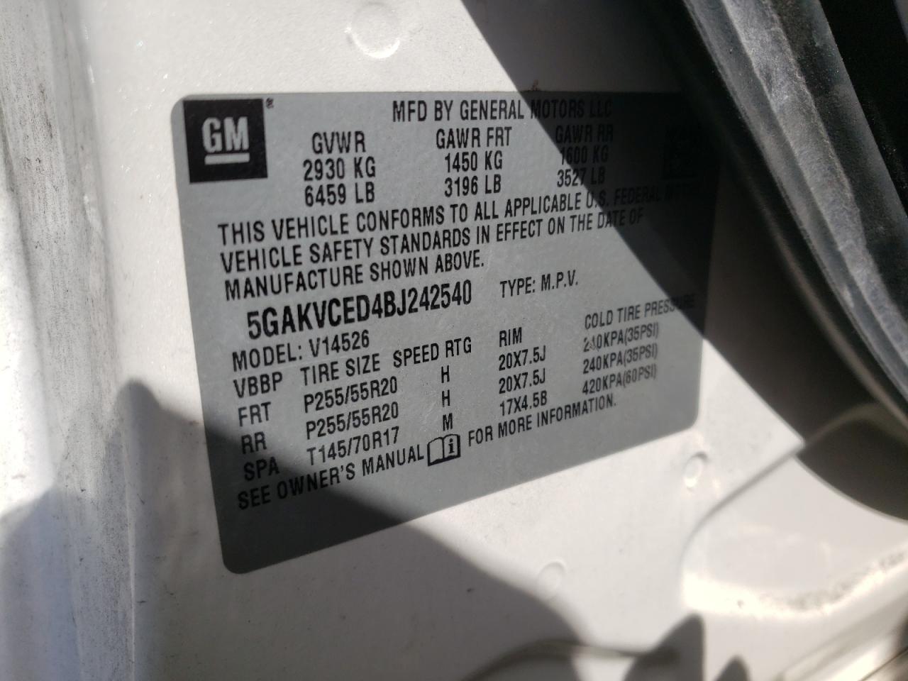 5GAKVCED4BJ242540 2011 Buick Enclave Cxl