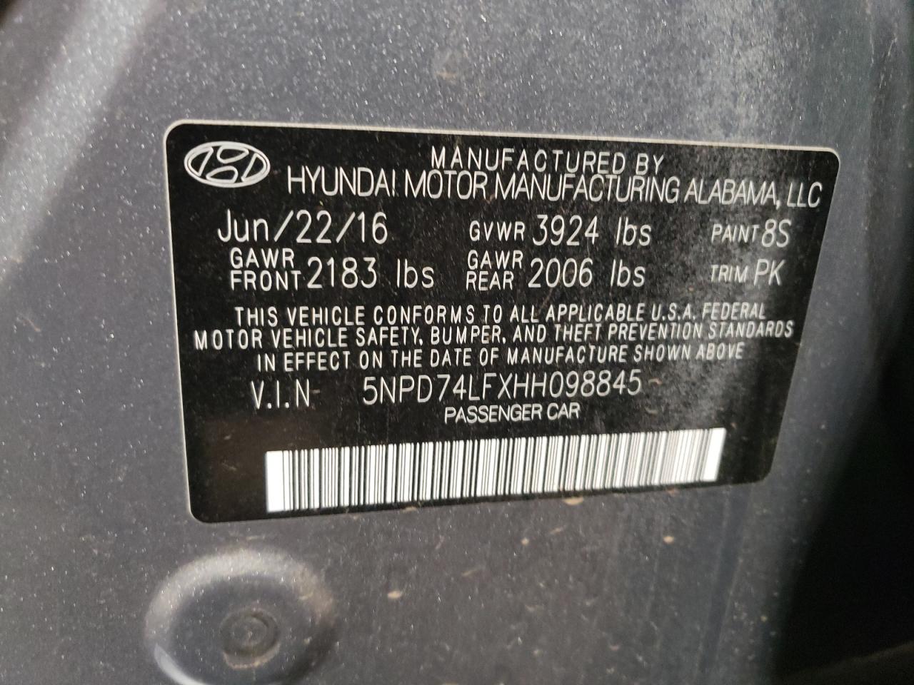 2017 Hyundai Elantra Se VIN: 5NPD74LFXHH098845 Lot: 53056094