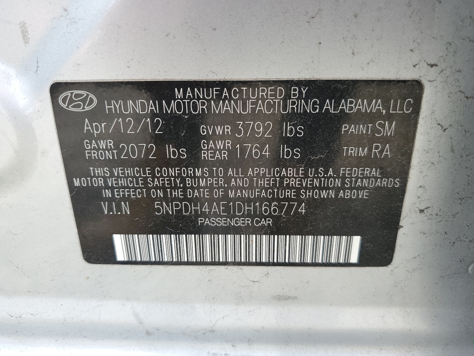 2013 Hyundai Elantra Gls vin: 5NPDH4AE1DH166774