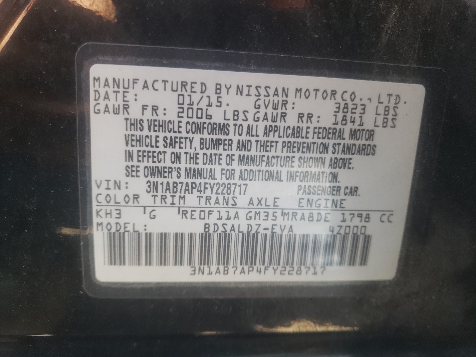 3N1AB7AP4FY228717 2015 Nissan Sentra S