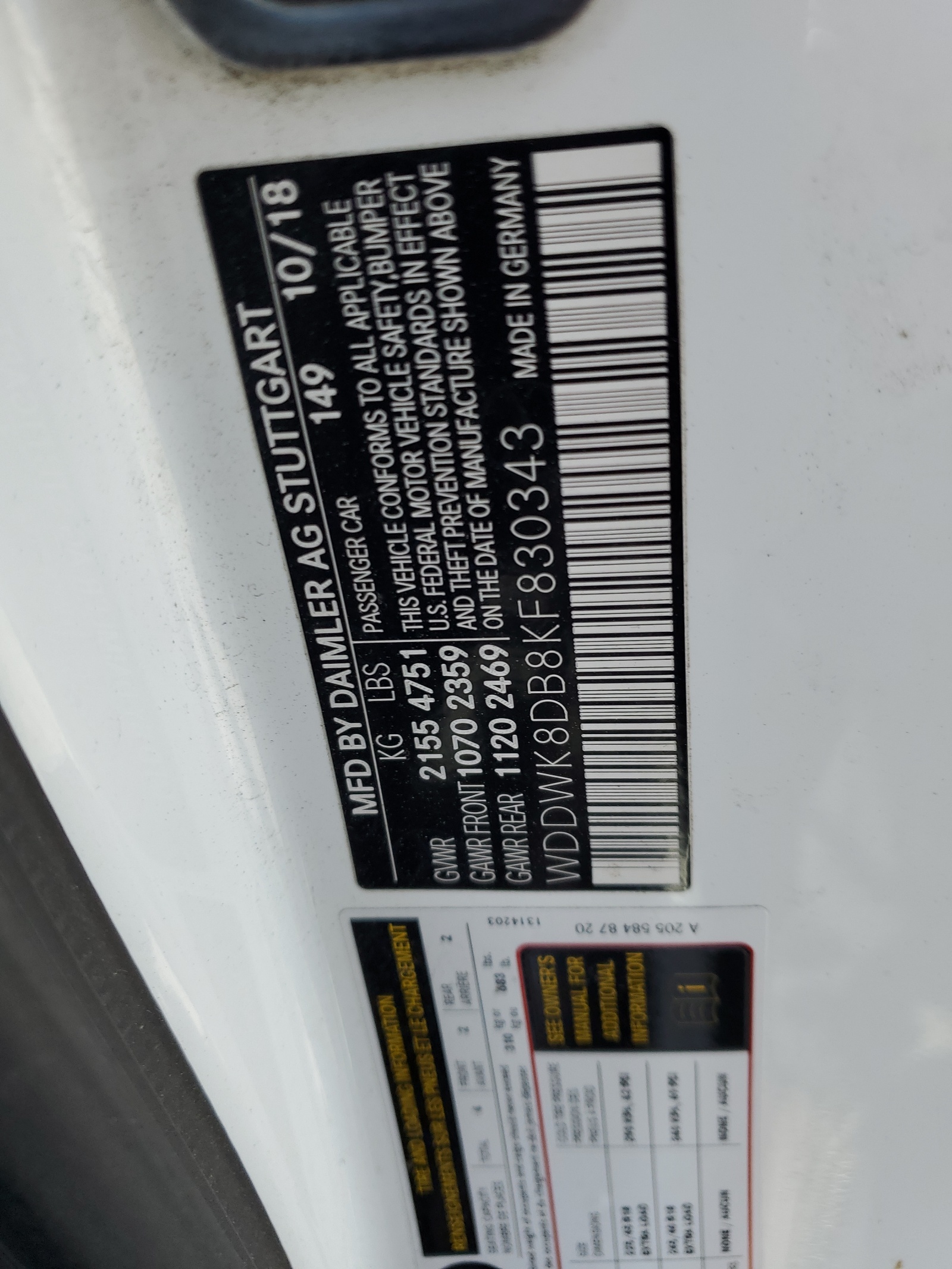 WDDWK8DB8KF830343 2019 Mercedes-Benz C 300