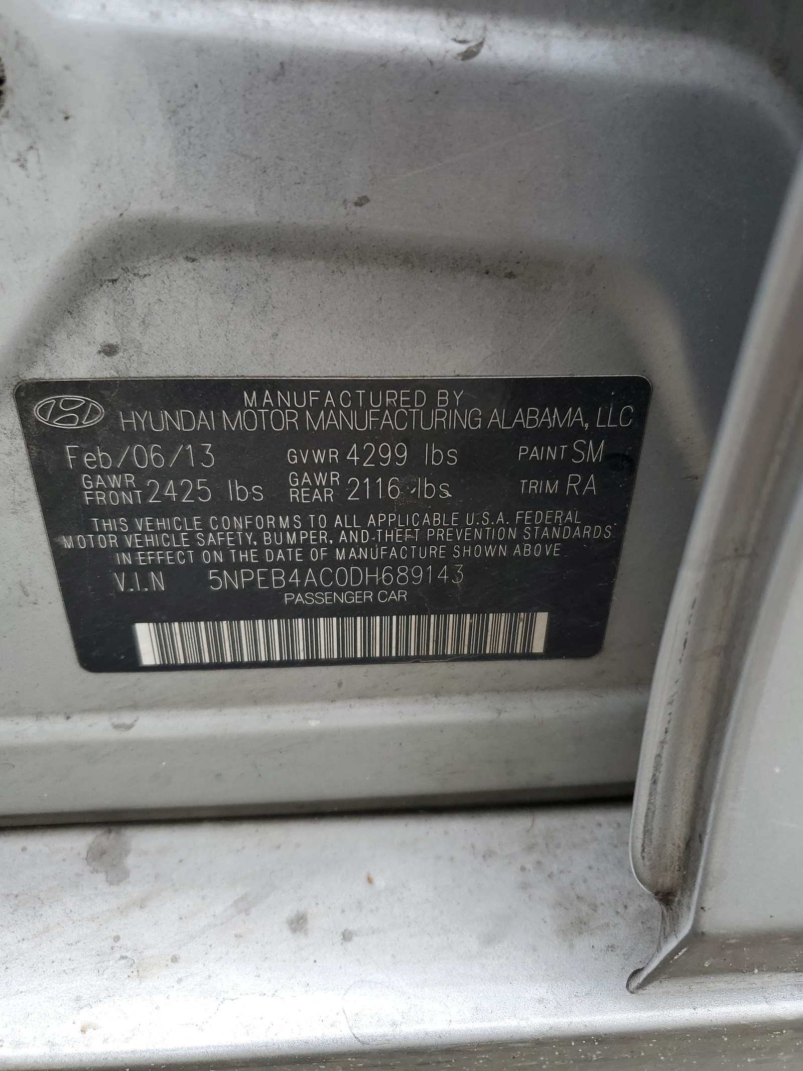 5NPEB4AC0DH689143 2013 Hyundai Sonata Gls