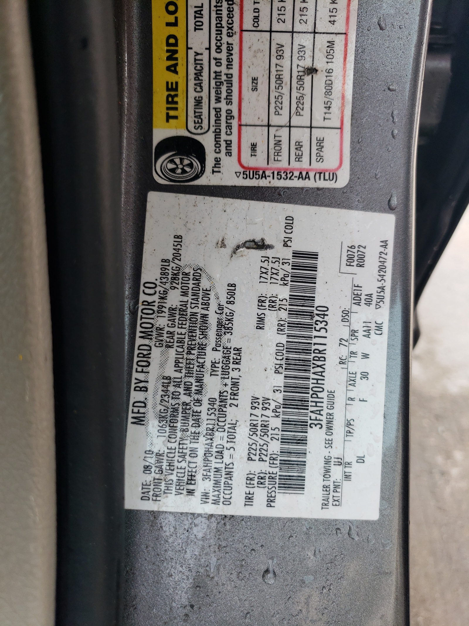 3FAHP0HAXBR115340 2011 Ford Fusion Se