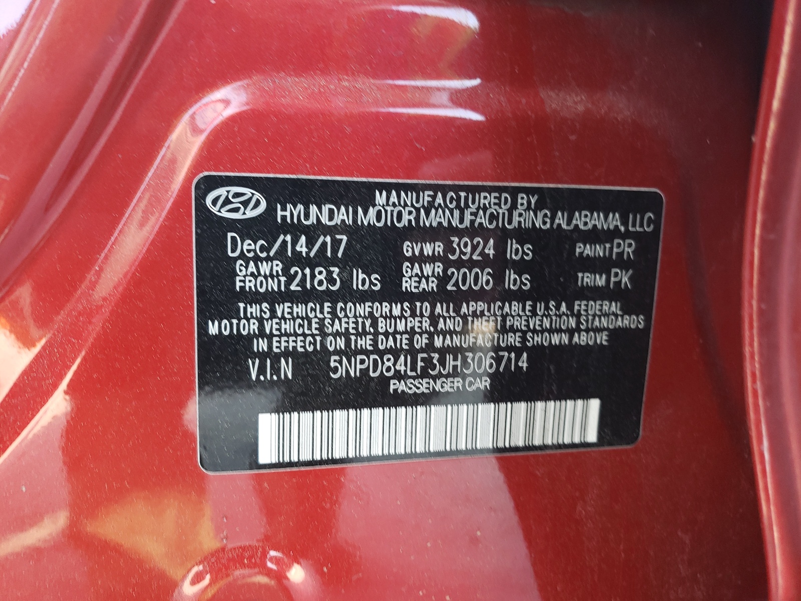 5NPD84LF3JH306714 2018 Hyundai Elantra Sel