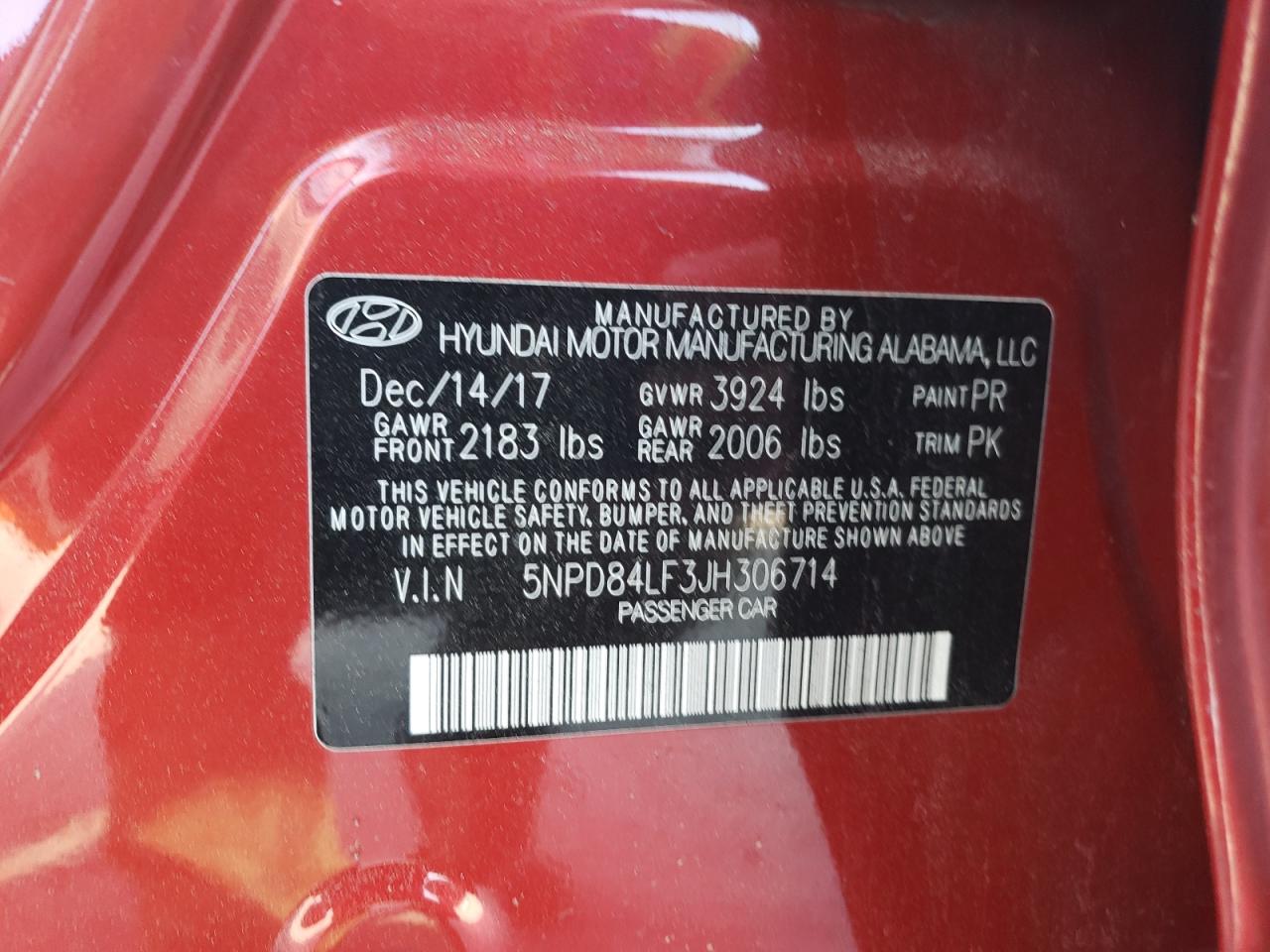 2018 Hyundai Elantra Sel VIN: 5NPD84LF3JH306714 Lot: 50783654