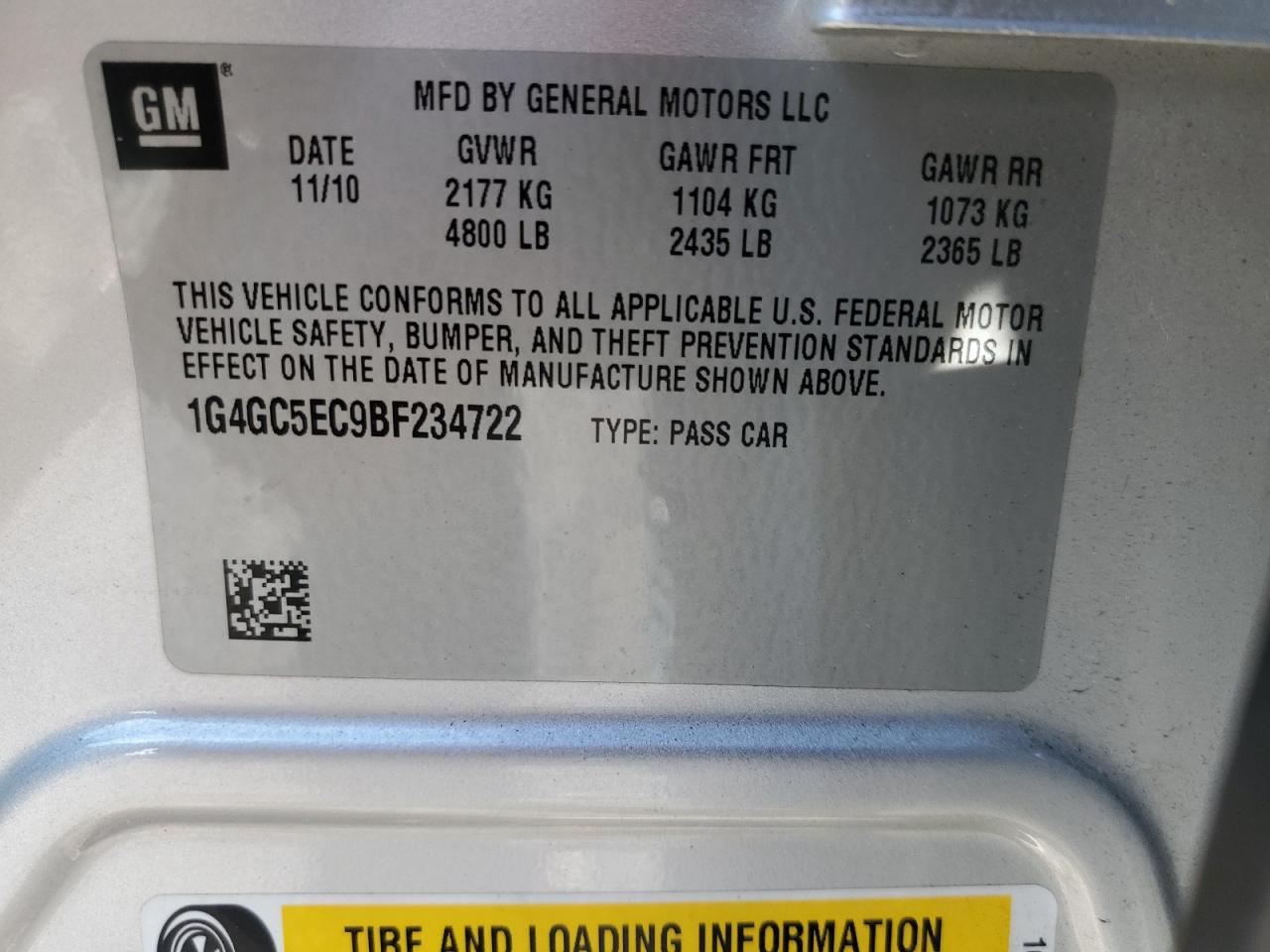 2011 Buick Lacrosse Cxl VIN: 1G4GC5EC9BF234722 Lot: 51962114