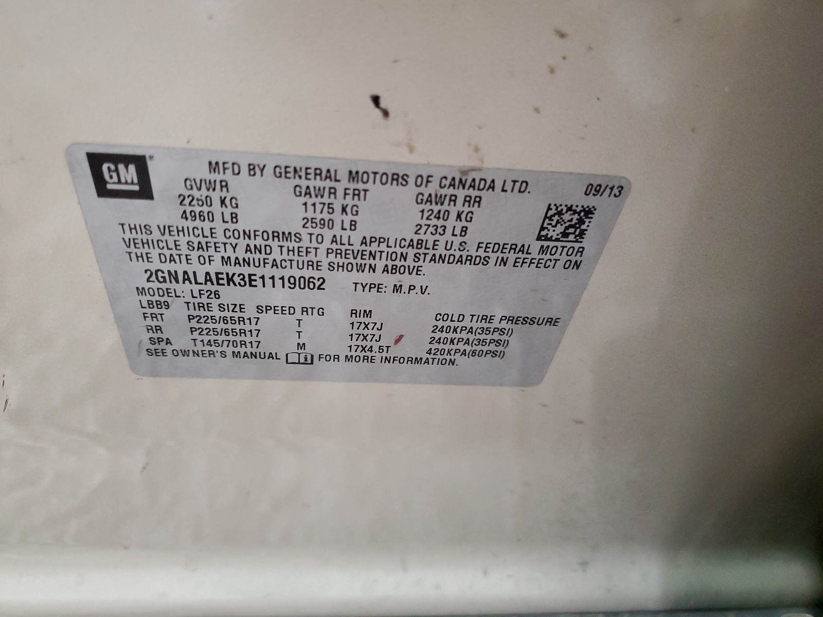 2GNALAEK3E1119062 2014 Chevrolet Equinox Ls