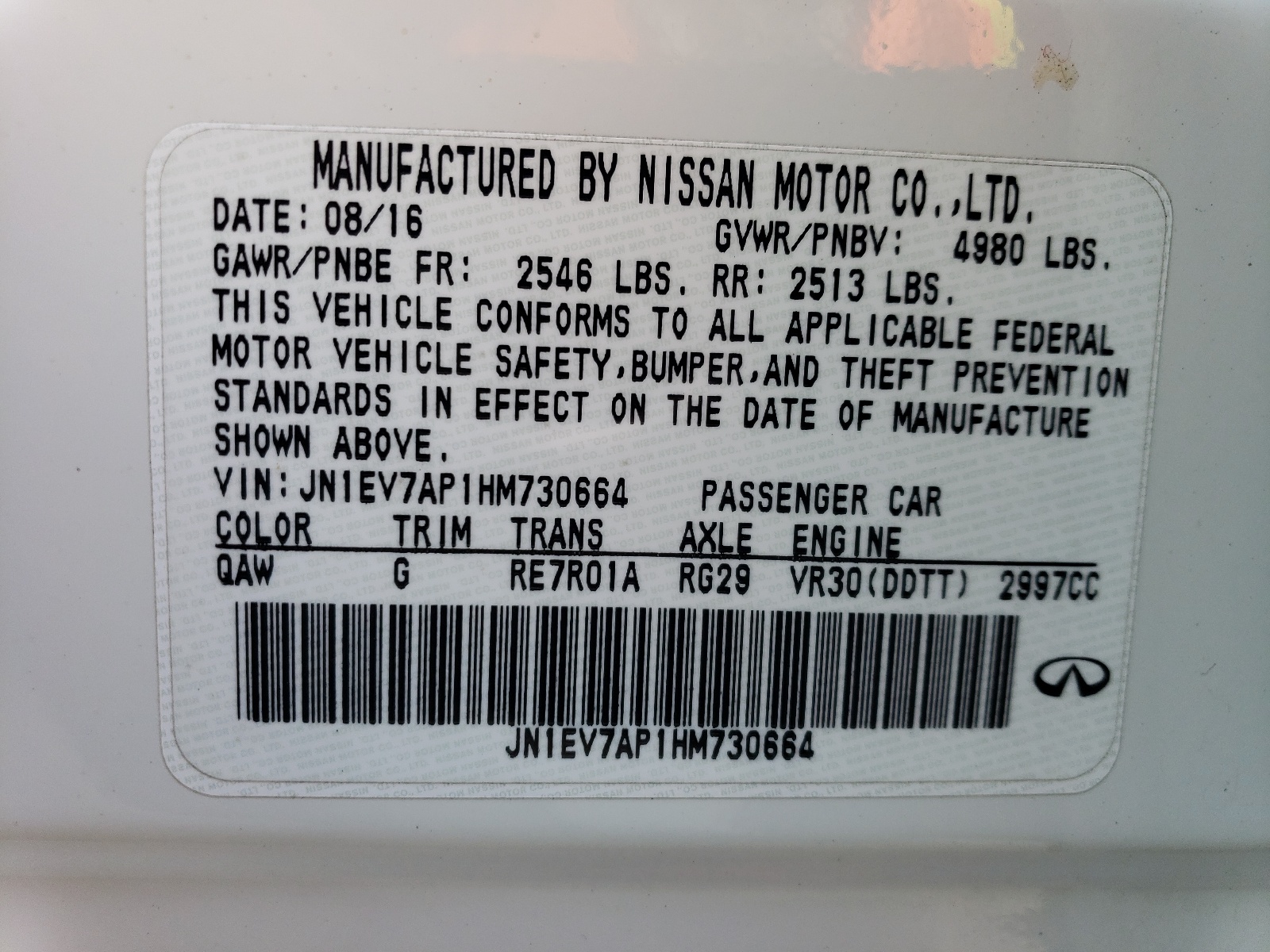 JN1EV7AP1HM730664 2017 Infiniti Q50 Premium