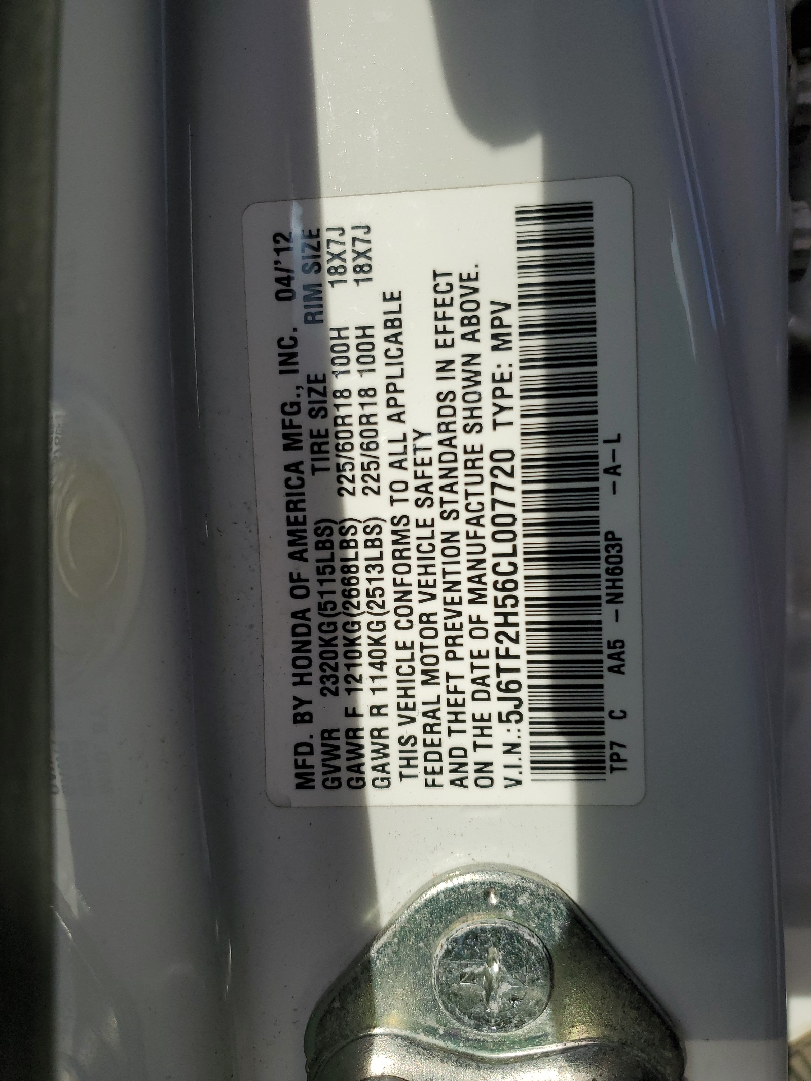 5J6TF2H56CL007720 2012 Honda Crosstour Exl