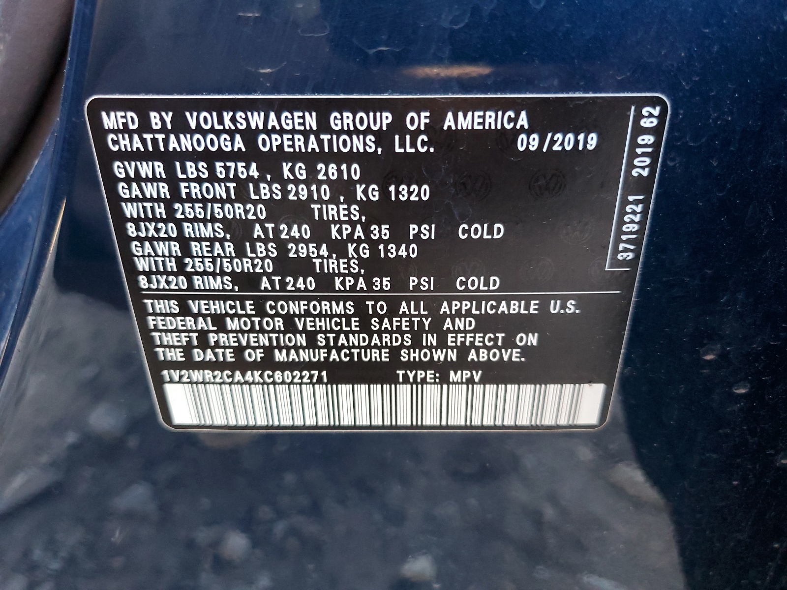 1V2WR2CA4KC602271 2019 Volkswagen Atlas Se