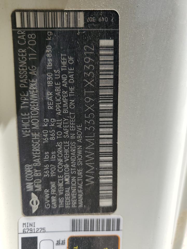 2009 Mini Cooper Clubman VIN: WMWML335X9TX33912 Lot: 50522424