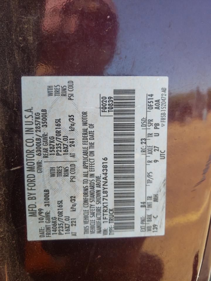 2000 Ford F150 VIN: 1FTRX17L8YNA43816 Lot: 79871834