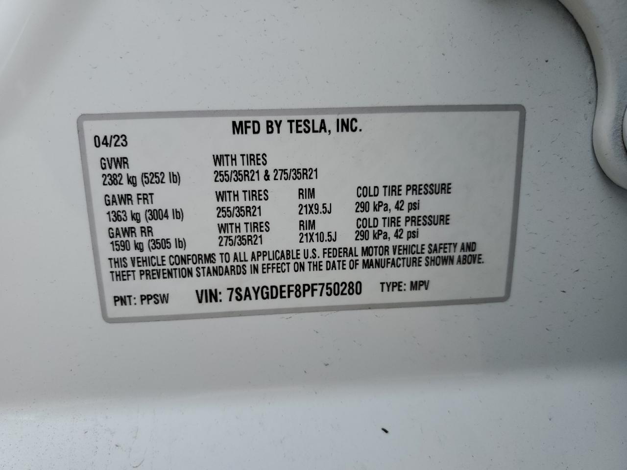 7SAYGDEF8PF750280 2023 Tesla Model Y