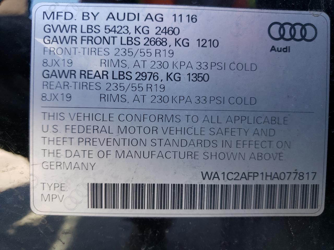 WA1C2AFP1HA077817 2017 Audi Q5 Premium