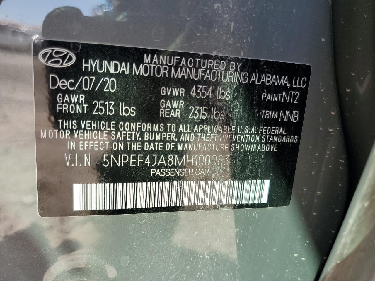 5NPEF4JA8MH100083 2021 Hyundai Sonata Sel