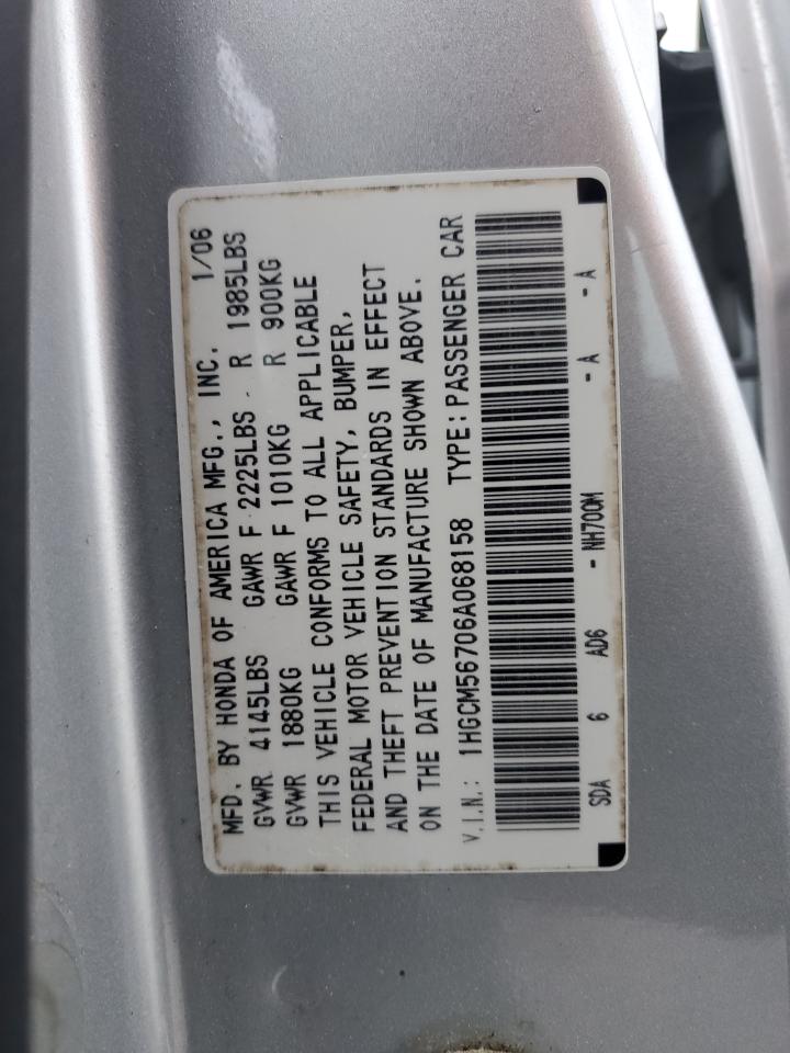 2006 Honda Accord Ex VIN: 1HGCM56706A068158 Lot: 51331544
