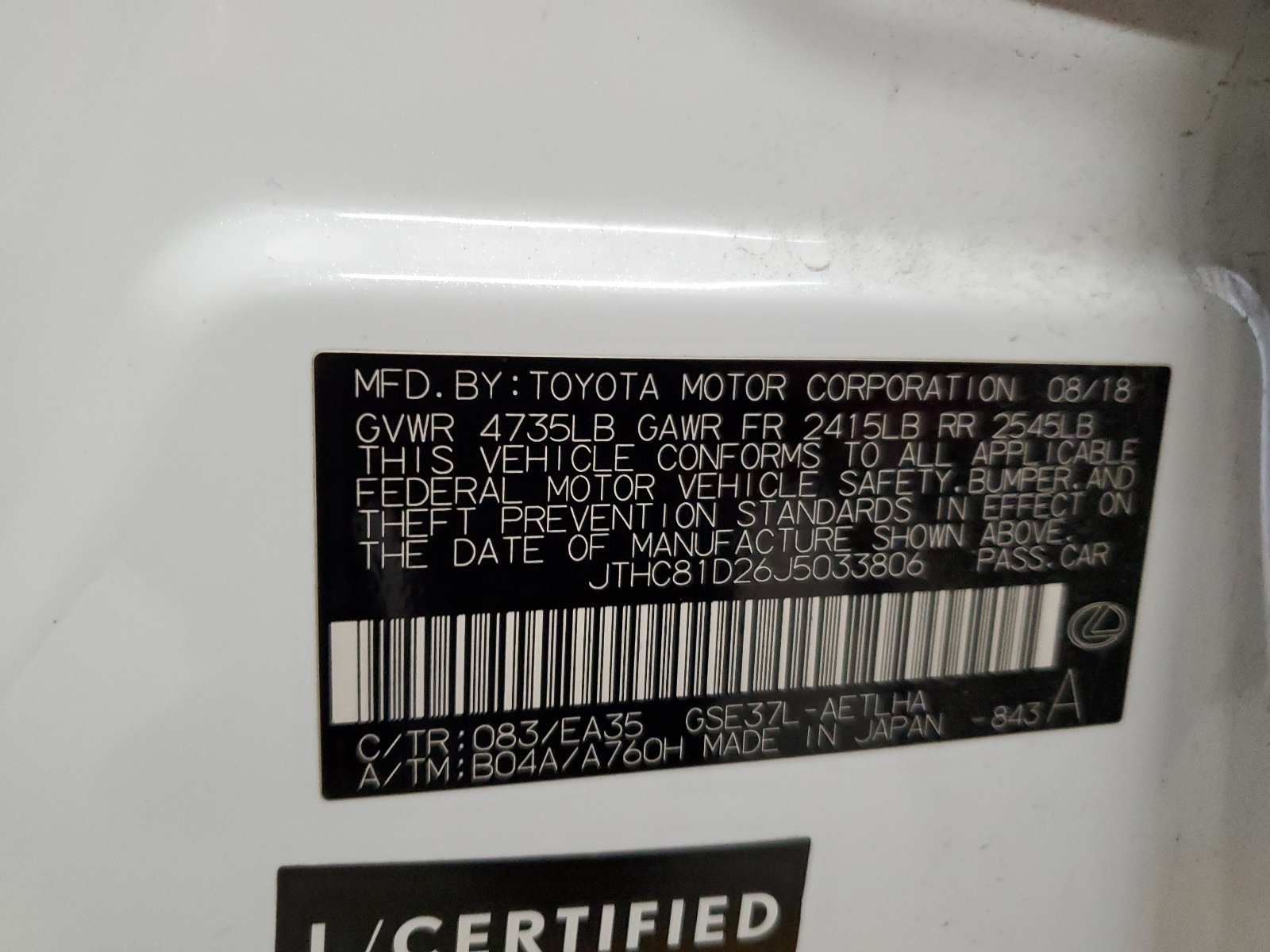 JTHC81D26J5033806 2018 Lexus Is 300