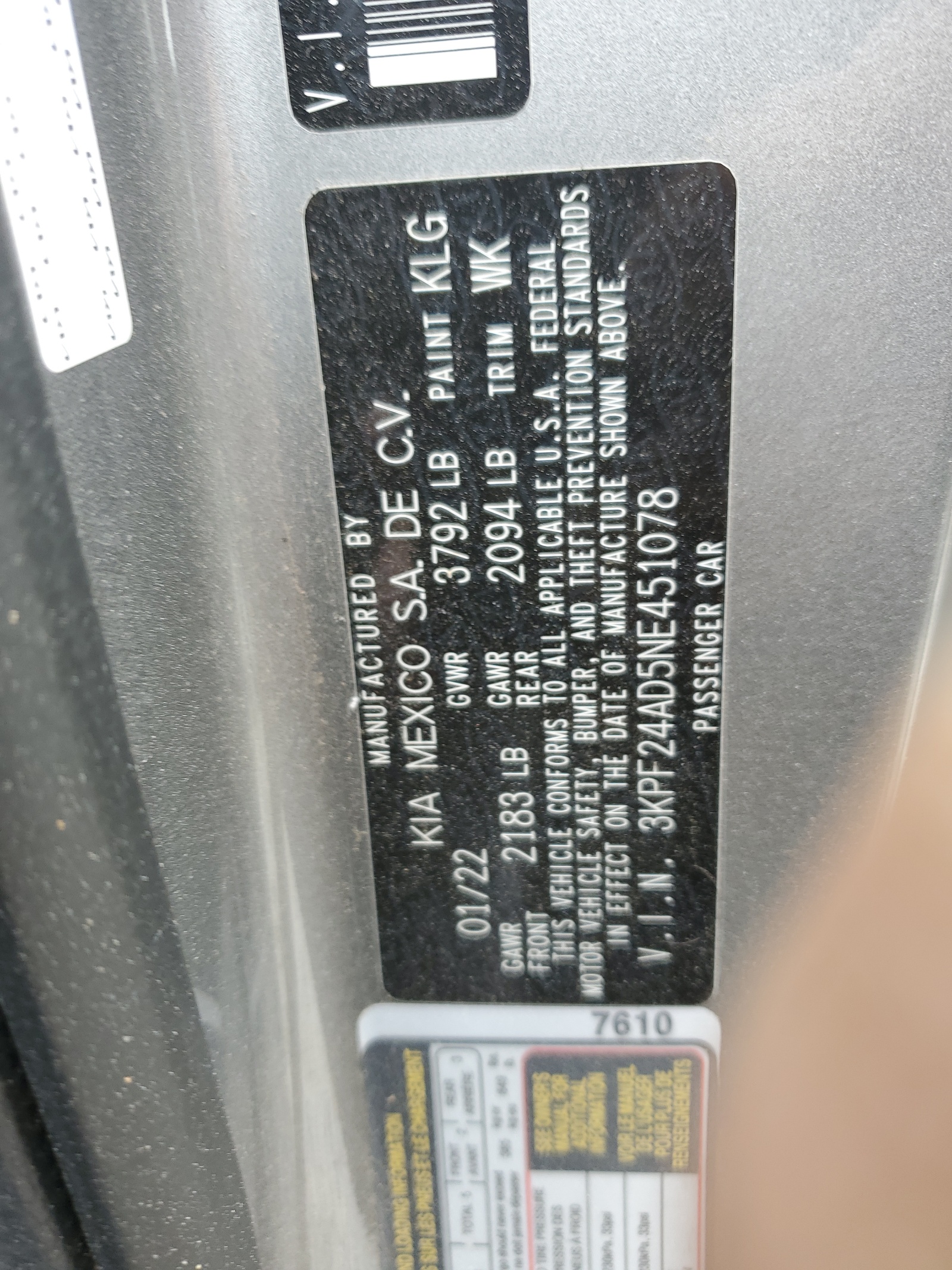 3KPF24AD5NE451078 2022 Kia Forte Fe