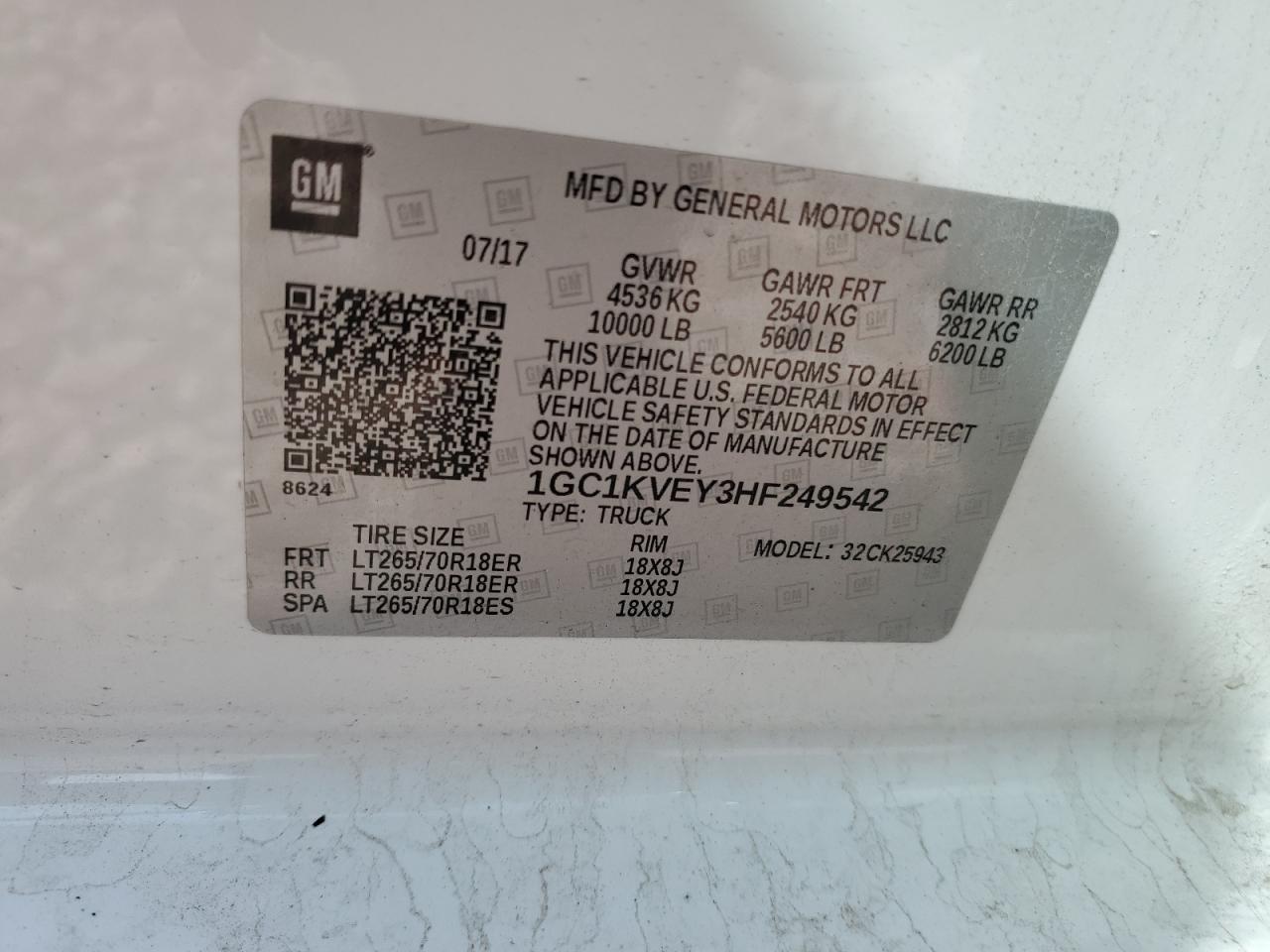 2017 Chevrolet Silverado K2500 Heavy Duty Lt VIN: 1GC1KVEY3HF249542 Lot: 51398634