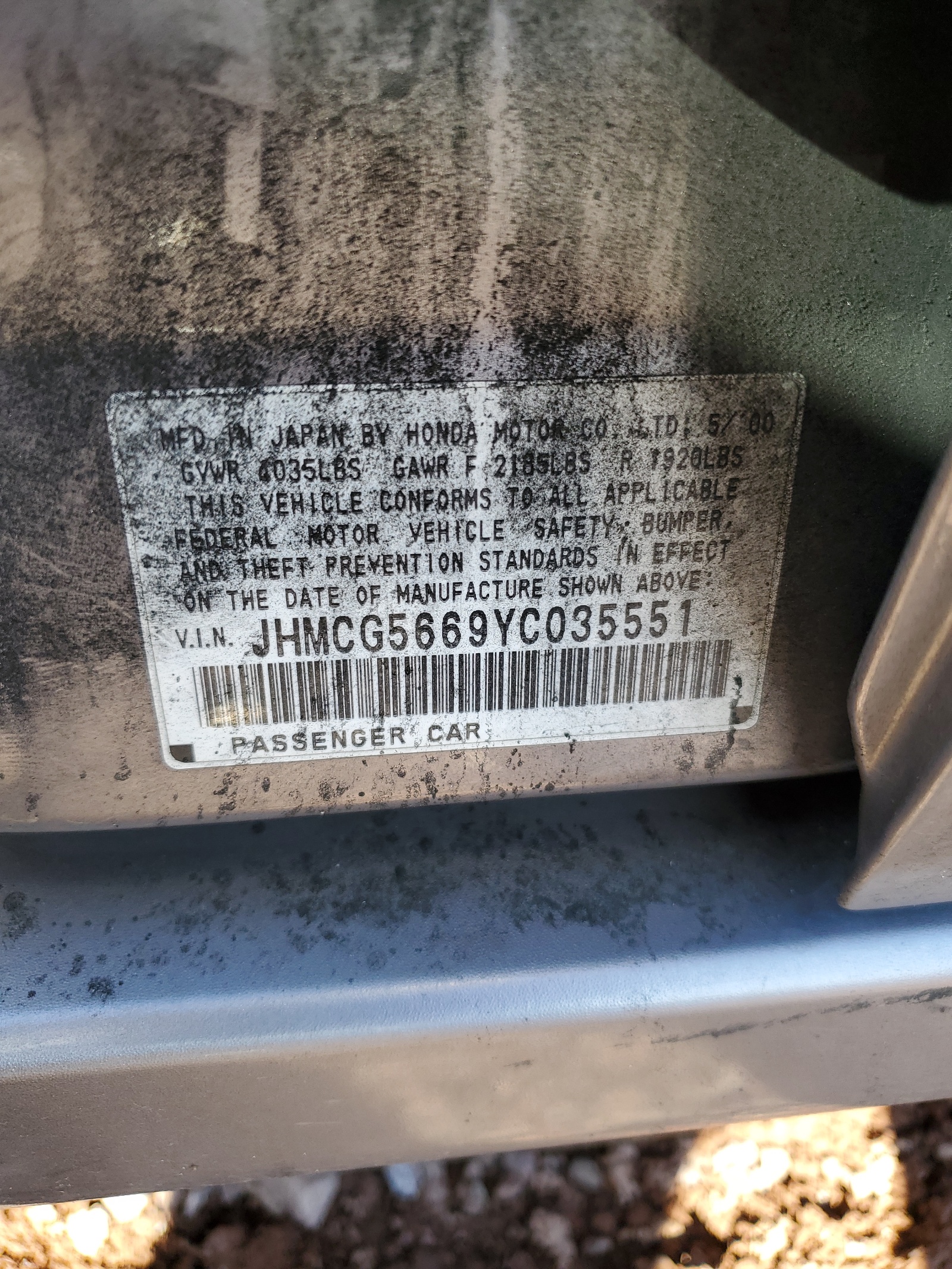 JHMCG5669YC035551 2000 Honda Accord Ex